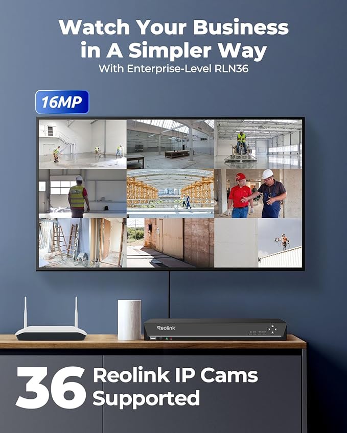REOLINK 36CH Network Video Recorder for Home Security Camera System, Only Work with 16MP/12MP/4K/8MP/5MP/4MP REOLINK PoE Security Camera, Integrated O/I Alarm System, No HDD Included, RLN36