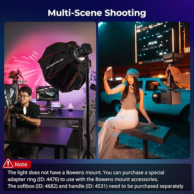SmallRig RC 60C RGB LED Video Light, 3400mAh Battery 45min Runtime, APP Control, Potable Palm-Sized Continuous Output Lighting 2500K-10000K, for Photography/Video/Studio, Lite Edition
