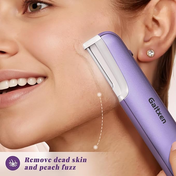 Galtxen Dermaplaning Tool for Women - Facial Exfoliation & Peach Fuzz Hair Removal with Rechargeable Sonic Edge Technology, 10 Refill Blades