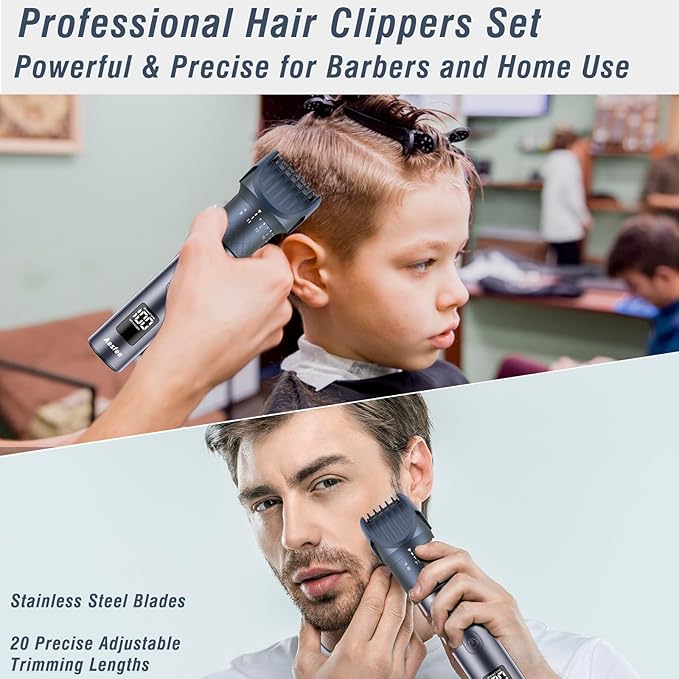 Beard Trimmer and Clippers Set for Men with Foil Shavers, Precise Dial Adjustable 20 Settings, Professional 3-IN-1 Mens Grooming Kit with Nose Trimmer IPX7 Waterproof Wet and Dry, USB-C Rechargeable
