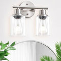 Guliaofo 2-Light E26 Bathroom Light Fixtures, Modern Brushed Nickel Vanity Lights for Bathroom with Clear Glass Shade, Mirror Kitchen Hallway Cabinet Living Room Sconces Wall Lights