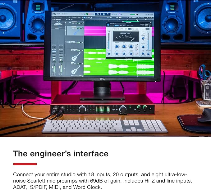 Focusrite Scarlett 18i20 4th Gen USB Audio Interface, for Multitrack Recording, Music Production and Podcasting — High-Fidelity, Studio Quality Recording, and All the Software You Need to Record