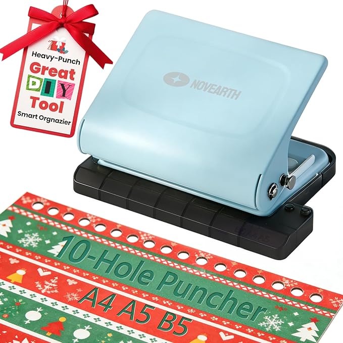 10-Hole Binding Machine for Planners,Metal Punch Loose Leaf Tool 26 Holes for B5, 30 for A4, 20 for A5 Paper,Handheld Manual Book Binder,Notebook Puncher for Home, Office, School, DIY Projects
