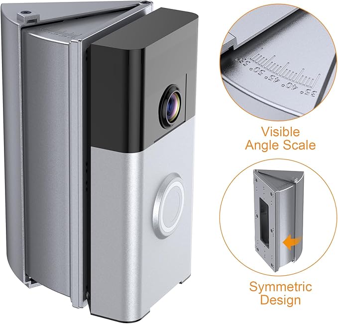 NANW Adjustable 30 to 55 Degree Doorbell Angle Mount Compatible with Video Doorbell 1/2/3/4/Wired/Pro/(2020 Release), Replacement Mounting Bracket Wedge Kit, Silver