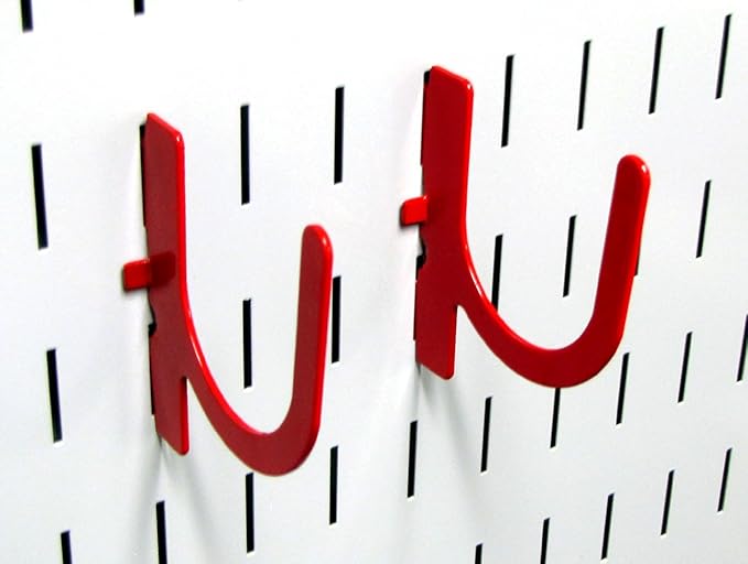 Wall Control Pegboard Accessory U-Shaped Slotted Metal Hook Red (Pack of 2)