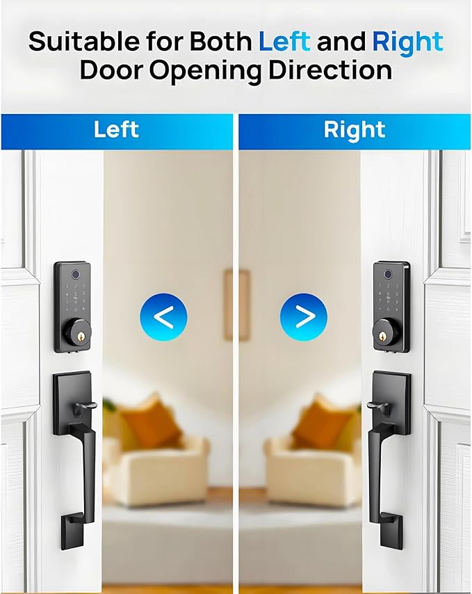 WiFi Smart Keyless Entry Door Lock Set w/Front Door Handle, 0.1s Fingerprint Biometric Unlock, APP/Passcodes/Cards Control, Auto Lock Keypad Deadbolt, Easy Install for Entry Bedroom