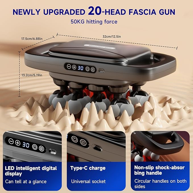 Fakosre Upgraded 20-Head Massage Gun Set, Multi Head Massage Gun with 3 Modes & 30 Levels Intensities, Deep Tissue Massager Muscle Massage Guns for Body Muscle Pain Relief