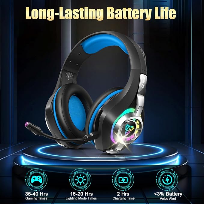 Ordtop 2.4GHz Wireless Gaming Headsets for PS5/PS4/Switch, 2026 RGB Noise Cancelling Over-Ear Headphones with 7.1 Surround Sound, 40mm Drivers, 276g Ultraligero, Memory Foam, 45H Gaming Headphones