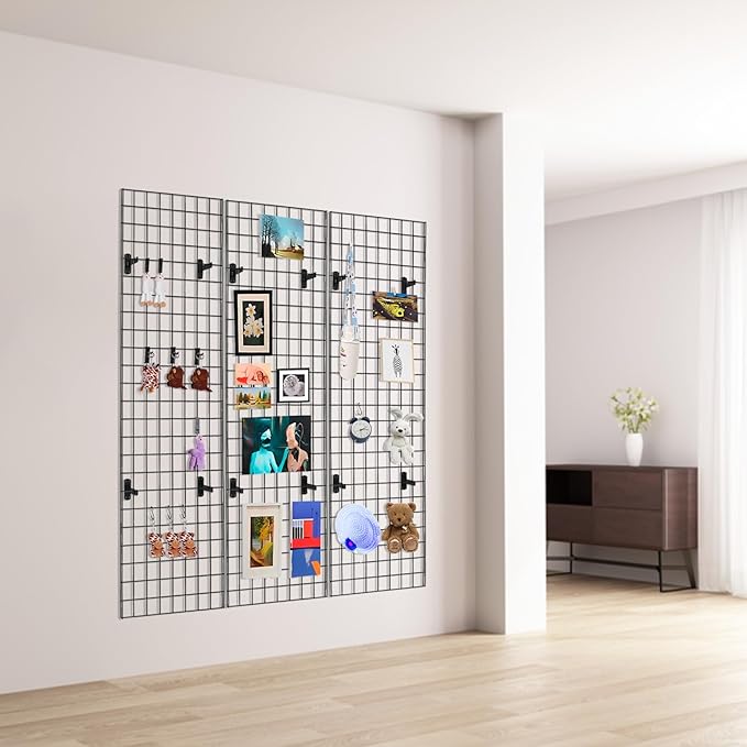 NEESEEYEE Commercial Grade Gridwall Panels – Heavy Duty Grid Panel for Any Retail Display, 2’ Width x 6’ Height, 3 Gridwall Panels Per Carton (Black Finish)