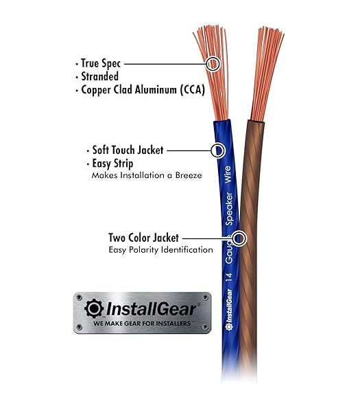 InstallGear 30ft 14 Gauge Speaker Wire - Copper Clad Aluminum Car Audio Speaker Wire for Stereo Systems - Flexible Speaker Cable with Blue and Black Jacket - Home Theater or Automotive Use