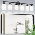 Guliaofo 6-Light Bathroom Light Fixtures, Vanity Lights for Mirror with Textured Milky White Glass Shade, E26 Base Modern Kitchen Light Fixtures Wall Sconce Light - Black