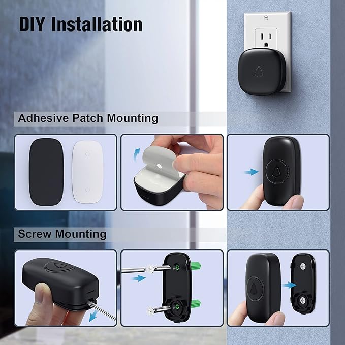 SECRUI Doorbell, Wireless Doorbell with 2 Receivers Easy installation, Adjustable Volume, 58 Chimes, Colorful LED, 1000Ft Range, M520+F55, Black