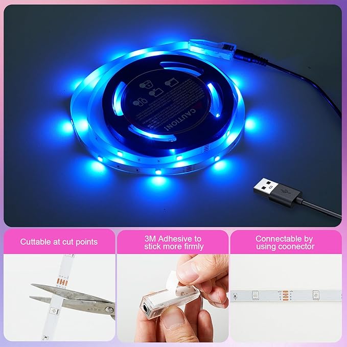Timelux USB 32.8ft LED Strip Lights Color Changing LED Tape Lights with IR Remote Controller and Dimmable LED Strip for Bedroom Cabinet Bar