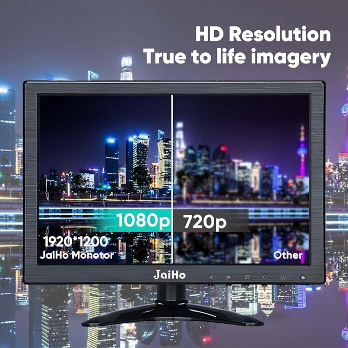 JaiHo 10.1 Inch Small IPS Monitor 19201200 Resolution 60Hz HD Display Screen, 16:10 Portable With Built-in Speaker, HDMI for Gaming CCTV Security Camera Raspberry Pi PC