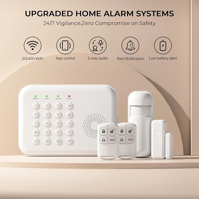 PGST Home Security Alarm System,Smart Home Alarm System with Door/Motion Sensors,GSM 4G/Tuya APP Alerts,Compatible with Alexa and Google Assiatant for Home,Villa,Kids Safety