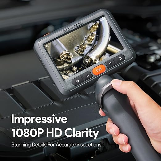DEPSTECH Articulating Borescope Camera with Light, 5" IPS HD Screen, Industrial Endoscope Inspection Camera with Two-Way Articulated Probe, 0.24'' Flexible Snake Scope for Wall Automotive Engine - 5FT
