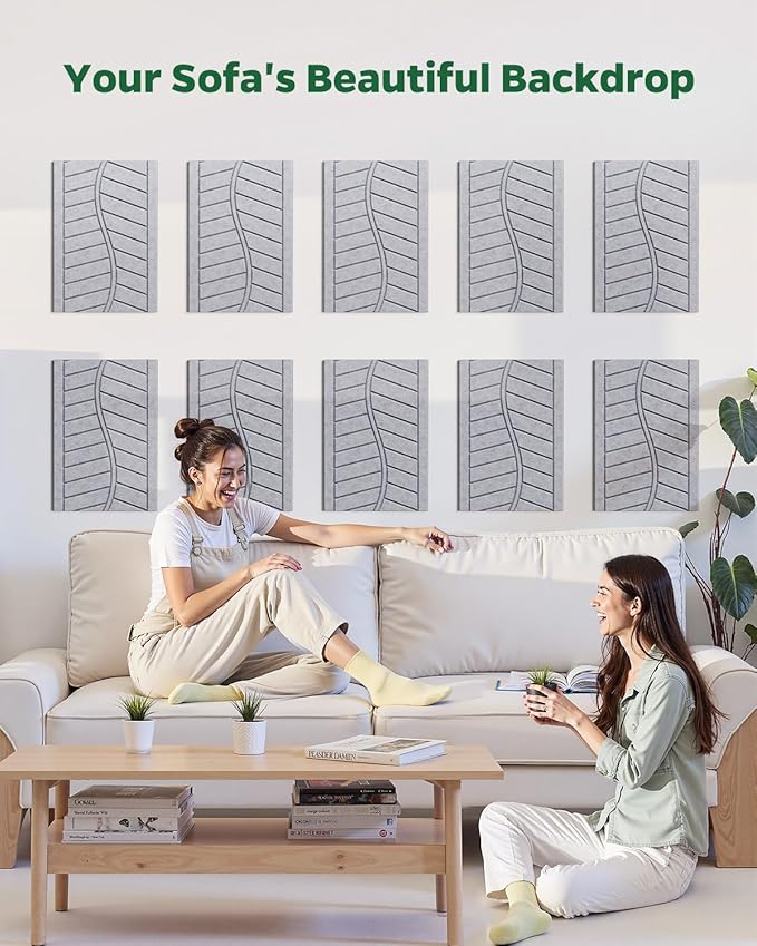 Topnaca 6 Pack Acoustic Panels Sound Absorbing for Home Theater Walls, Decorative Gray Self-Adhesive Leaf Textured Art Ceiling Tiles - Acoustical Treatments for Recording Studio Door 17"×12"×0.4"