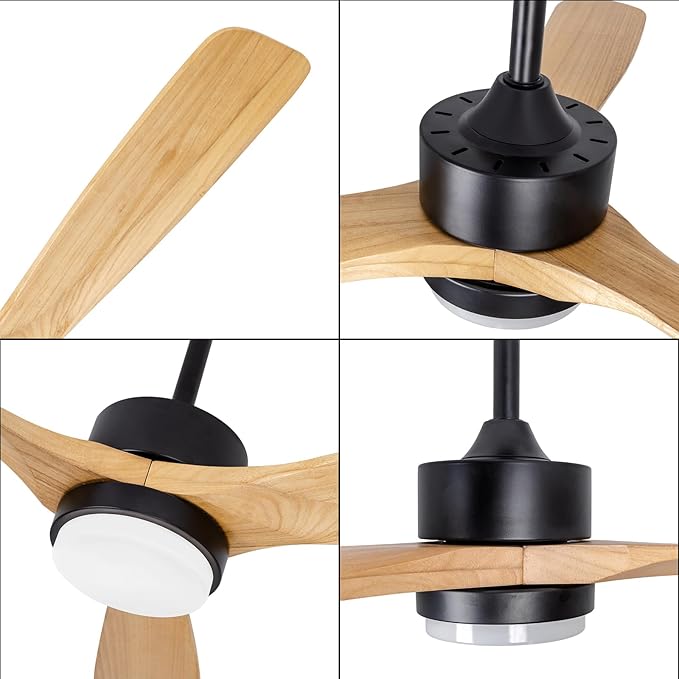 revoici 52” Ceiling Fans with Lights Remote Control, Quiet DC Motor 3 Blade Wood Ceiling Fan with LED Light, Indoor Outdoor Ceiling Fans for Patio Living Room, Bedroom, Office