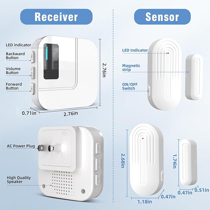 Door Chime,Sanjie WiFi Door Sensor Open Chime When Entering for Business/Home/Store/Office Alert Your Phone,Alarms for Kids Safety,500 FT Range,20 Ringtones ,3 Sensors 1 Receiver