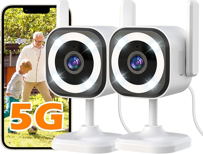 GUOANVISION Dual-Antenna Stable 5G WiFi Security Camera, 3X Zoom 2K Outdoor Indoor Camera for Baby/Pet, Home Security WiFi Camera with Color Night Vision, Two-Way Talk, IP66, SD/Cloud Storage (2-Pack)