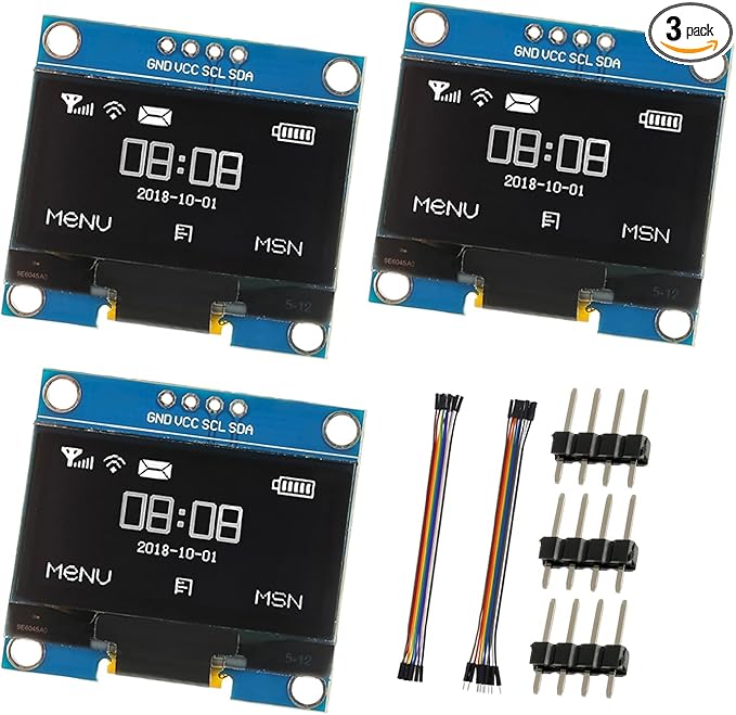JAMHER 1.3 Inch I2C IIC OLED Display Module 128x64 Pixel Mini Self-Luminous Display Screen Board for Arduino Projects Raspberry Pi with Wire(3Pack White)