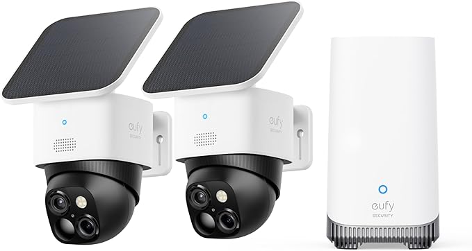 eufy Security SoloCam S340 2-Cam Kit (HomeBase S380), Solar Security Camera, Wireless Outdoor Camera, 360° Pan and Tilt Surveillance, No Blind Spots, 2.4 GHz Wi-Fi, No Monthly Fee