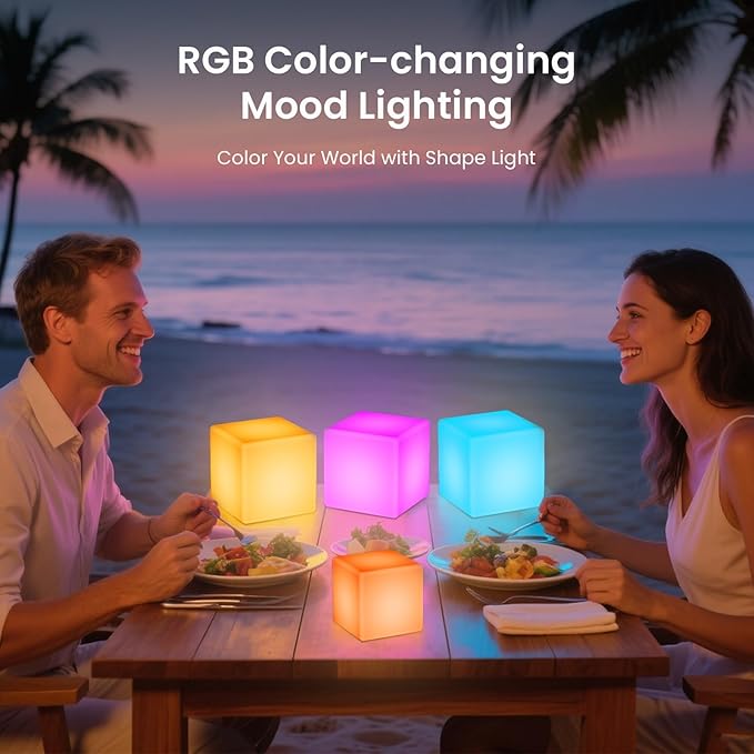LOFTEK 7-inch LED Cube Night Lights: Rechargeable RGB 16 Colors Changing Light with Remote Control, IP65 Waterproof Cordless Table Lamp Night Light for Home Bedroom, Adults Kids Room Décor