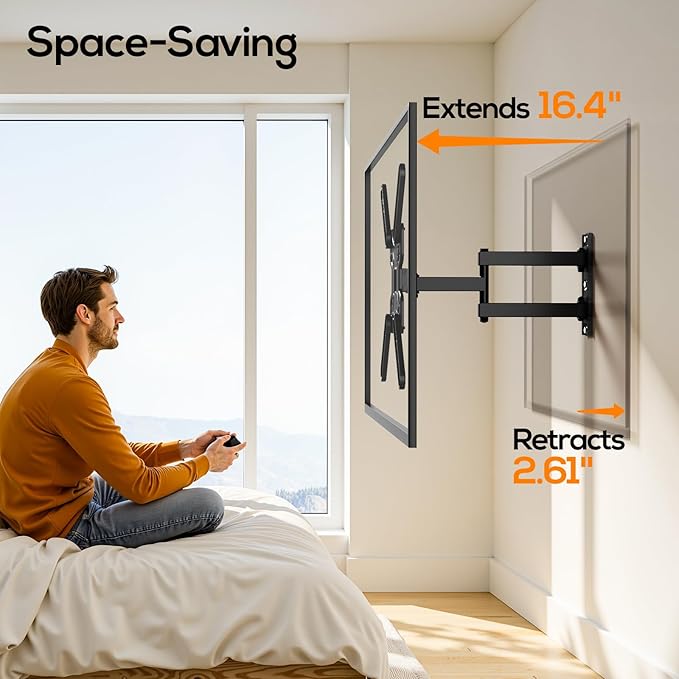 IWORKBOARD 43 50 55 inch Full Motion Corner TV Wall Mount for Most 32-60" TVs, Articulating Swivel Tilting TV Wall Mount Bracket, up to 77 lbs, VESA 400x400mm, Single Stud