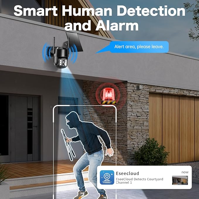 Solar Security Cameras Wireless Outdoor, 5G/2.4G Solar WIFI Cameras for Home Security,Battery Powered Outside Camera,Human Detection, Color Night Vision, 2-Way Talk for home Porch/Garage/Yard