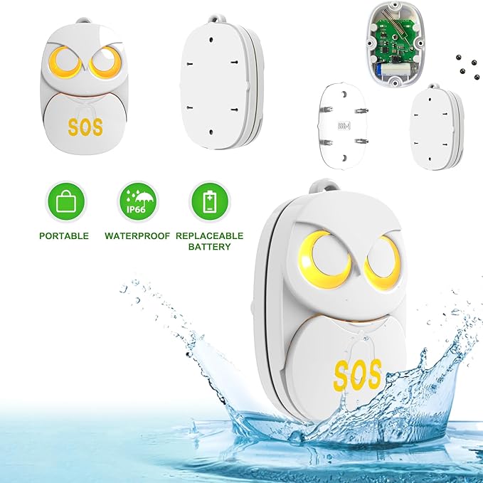 HTZSAFE Caregiver Pager Wireless Call Button 500+ Feet, SOS Alert Nurse Calling Elderly Fall Help System for Patient/Disabled Monitoring at Home, IP55 Waterproof, 1 Transmitter + 1 Receiver , White
