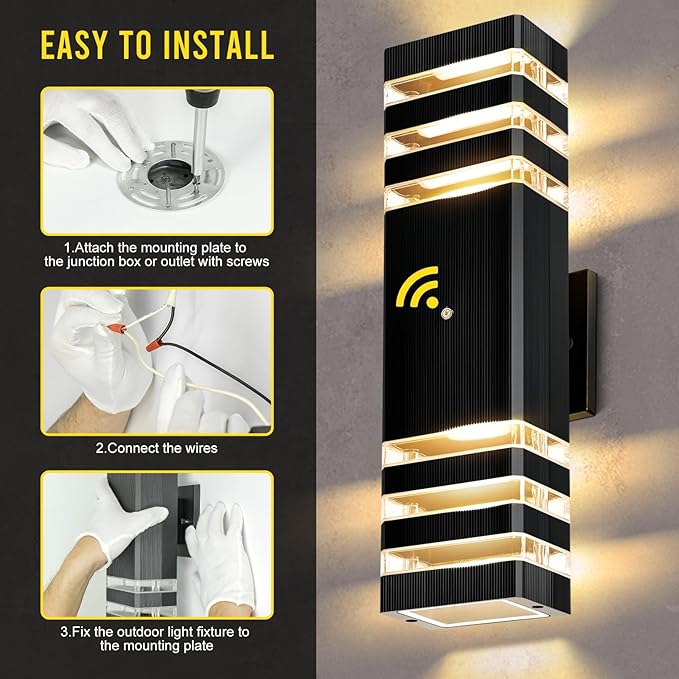 MZLITI LED Square Up & Down Wall Lights 2 Pack 15inch,Outdoor Wall Lights 3000K Aluminum Body Waterproof IP65 Exterior Light Fixtures Wall Mount, Up Down Porch Lights Outdoor for House Porch Garage
