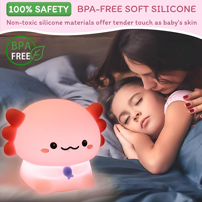 MAGOHMT 3 Level Dimmable Duck Night Light for Kids, Axolotl Night Light, Rechargeable LED Squishy Novelty Animal Lamp for Kids Sleep, Nursery Room Decor