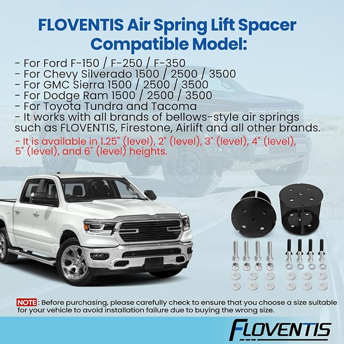FLOVENTIS 4" Straight Air Helper Spring Spacer, Heavy-Duty Steel Compatible with Ford F150/F250/F350, Chevy, GMC, Ram, Toyota Air Springs Lift Spacer (7X1270)