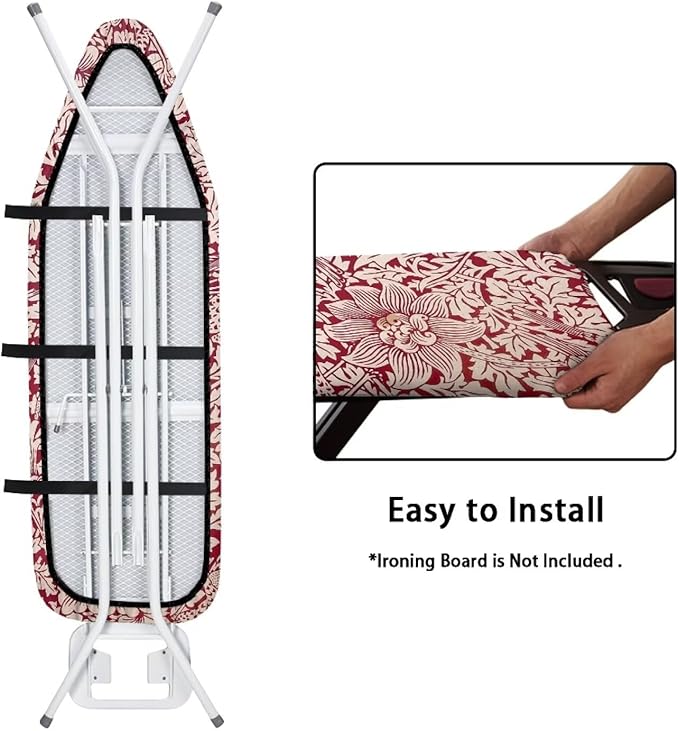 ZCFYGDX Vintage Red Floral Print Ironing Board Cover with Elastic Edge 3 Bottom Nylon Buckle Straps Breathable Resist Scorch Staining Suitable for Size-M Iron Board House William Morris Decor