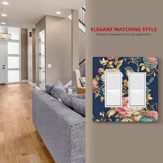 Bvtewkhz Floral Birds Morris 2 Gang Double Rocker Decorative Outlet Covers Light Switch Plate Electrical Receptacle Switchplate For Bathroom Kitchen Bedroom