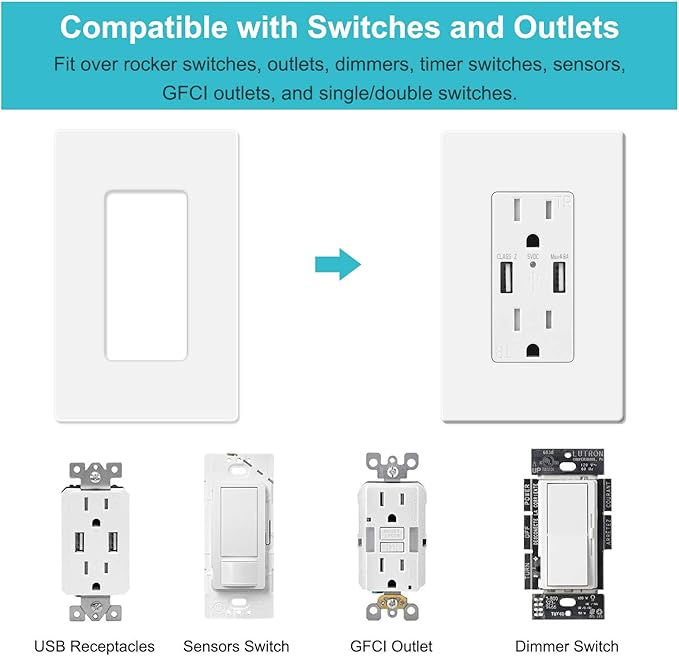 MLLIZH 10 Pack 1-Gang Screwless Wall Plate, Outlet Cover Plates, 4.57” H x 2.76” L, for Light Switch, Dimmer, GFCI, USB Outlet