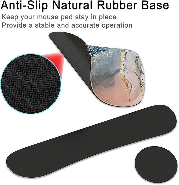 Keyboard Wrist Rest Memory Foam Ergonomic Mouse Pad with Computer Wrist Support Set with Non-Slip Rubber Base Coaster for Home, Office Easy Typing and Pain Relief - Pink Marble