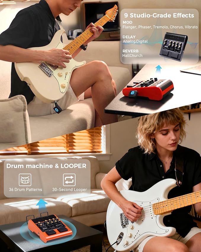 JOYO 10W Portable Guitar Practice Amp & Multi-Effects Pedal Combo Amplifier with Footswitch,OTG Recording, Bluetooth,14 Amp Models,3-Band EQ,36 Drum Patterns & Looper (JAM Buddy II, Orange)
