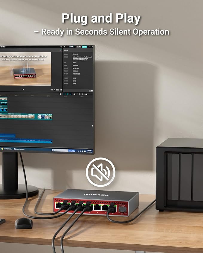 NUBASA 8-Port 2.5Gb Switch with 10Gb SFP+ Port, Unmanaged Multigig Ethernet Splitter for NAS, Gaming, PC - Plug & Play, Silent Aluminum Housing, 2.5 Gigabit Network Switch
