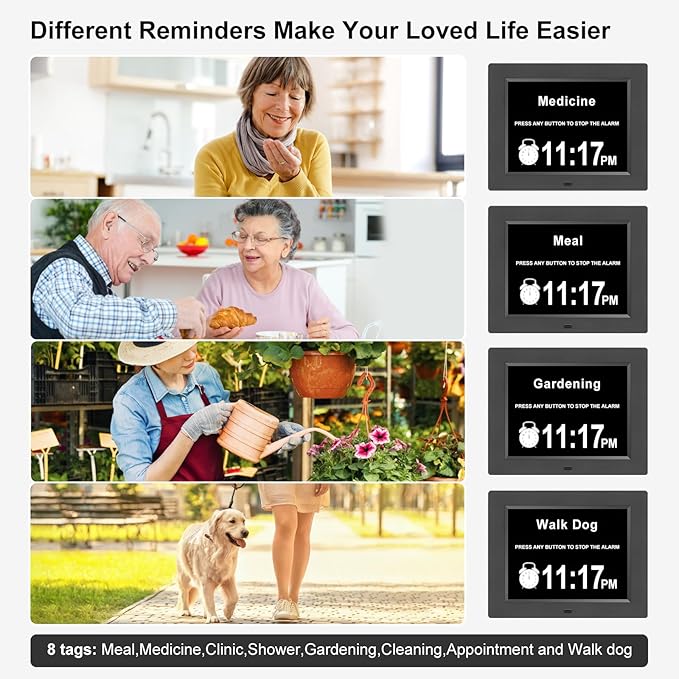 Jaihonda Clock with Date and Time for Elderly Dementia Clock for Seniors 12 Alram Option Large Display Large Number Digital Calendar Day Alzheimers Clocks for Seniors