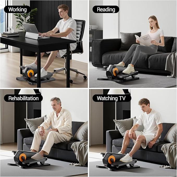 Under Desk Elliptical Machine, Electric Seated Pedal Exerciser, Min Leg Exerciser with Remoter, 12 Level Speeds, Forward & Reverse Direction, Manual & Auto Mode for Home Office
