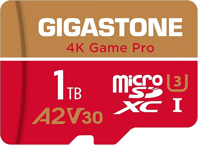 【for Switch 1 Only】 GIGASTONE 1TB Micro SD Card, 4K Game Pro, MicroSDXC Memory Card for Gaming Console, Action Camera, UHD Video, up to 150/130 MB/s, UHS-I U3 A2 V30 C10【5-Years Data Recovery】