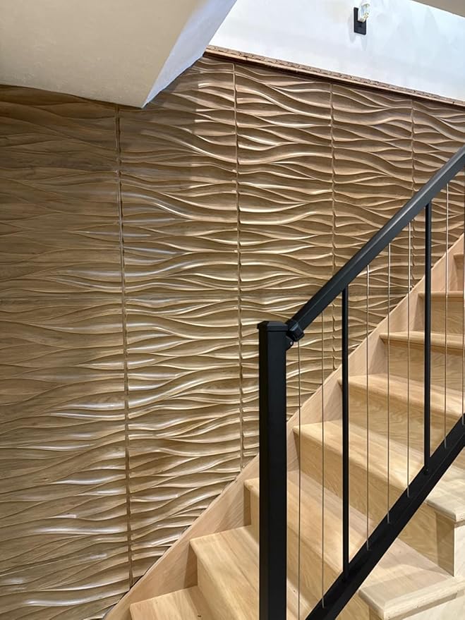 STICKGOO 3D Wall Panels for Interior Wall Decor, Wood 3D Textured Wall Decor Panels, Natural Oak Wave Design Accent Wall Panels for Living Room, Office