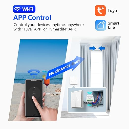 DieseRC 5pcs Wireless Smart Roller Shutter Controller with 1pcs RF Remote Control, Compatible with Google Home/Alexa APP Control and Manual Switch, Electric Motor WiFi Switch