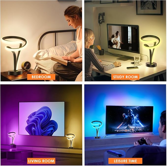 airnasa Modern Spiral RGB Table Lamp, Unique, 7 Colors 10 Light Modes LED, Touch Dimmable Cool Nightstand Lamps for Living Room Bedroom Office, Ideal Gift (Black)