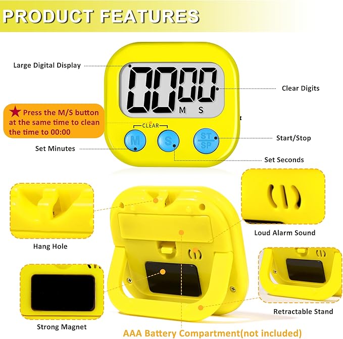 ZILLEEN Classroom Timer for Kids Teachers 2 Pack Digital Timers, Purple & Yellow