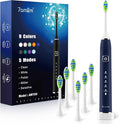 7AM2M Sonic Electric Toothbrush with 6 Brush Heads for Adults and Kids, One Charge for 120 Days, Wireless Fast Charge, 5 Modes with 2 Minutes Built in Smart Timer, Electric Toothbrushes (Navy Blue)