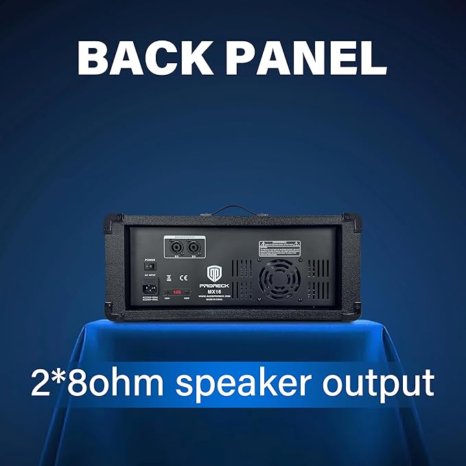 PRORECK MX16 6-Channel 2000w Professional Audio Mixer with USB Interface, Bluetooth, Effect Controller, 15V Phantom Power. Ideal for Studio Recording, Live Performances, DJs, Bands, Party, Wedding