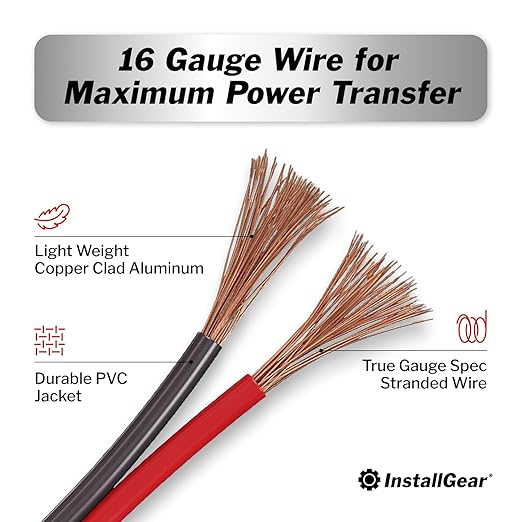 InstallGear 16 Gauge 250ft Speaker Wire - Oxygen-Free Copper Wire for Car Audio, Home Theater, Stereo, and Surround Sound Systems - Durable and Easy to Install - Red, Black