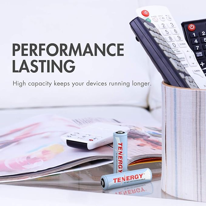 Tenergy TN145 8 Bay Charger and 4 Pack Rechargeable AA Batteries and 4 Pack Rechargeable AAA Batteries, Independent Charging, UL & CE Certified